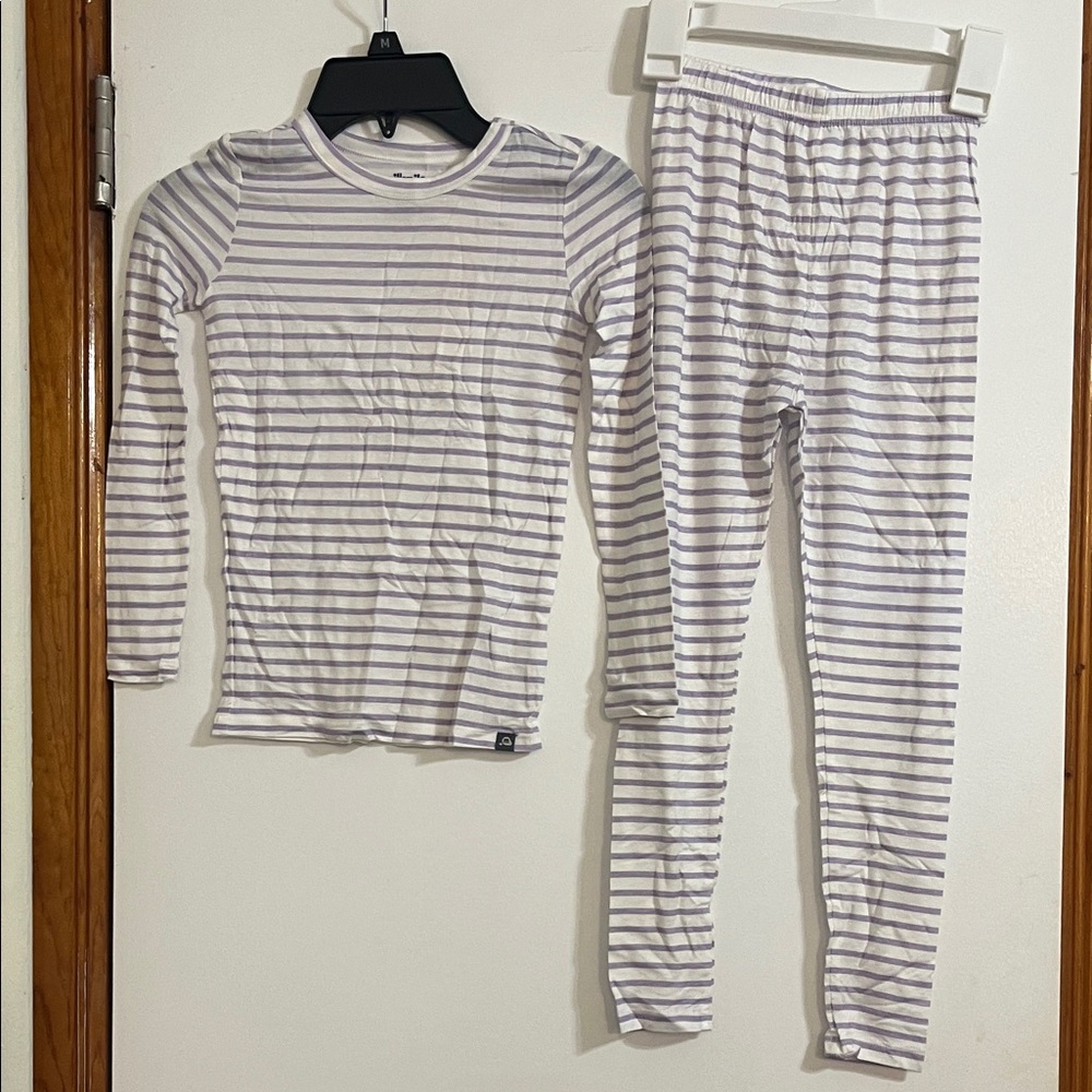 Milkmile Lolo Striped Kids Pajamas Set - White and Lavender Size 6-7Y